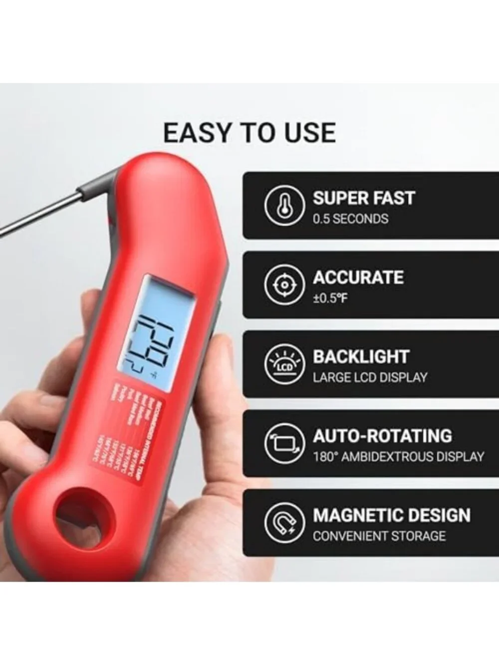 Professional Digital Meat Thermometer - Instant Read, ±0.5°F Accuracy, Fast